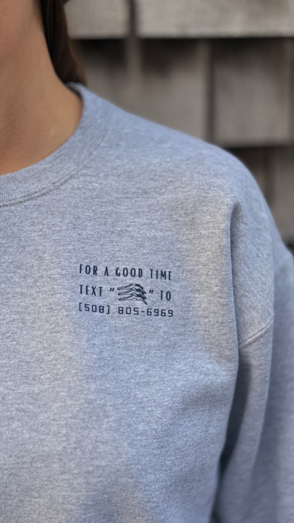 text for a good time crewneck